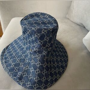 Gucci Denim Monogram Wide-Brim Hat